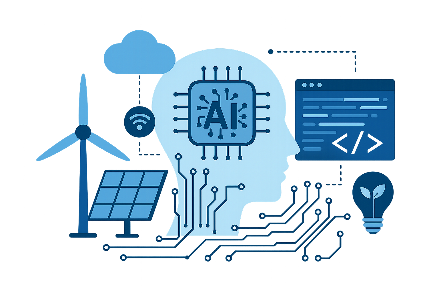 Illustration of AI-powered digital solutions